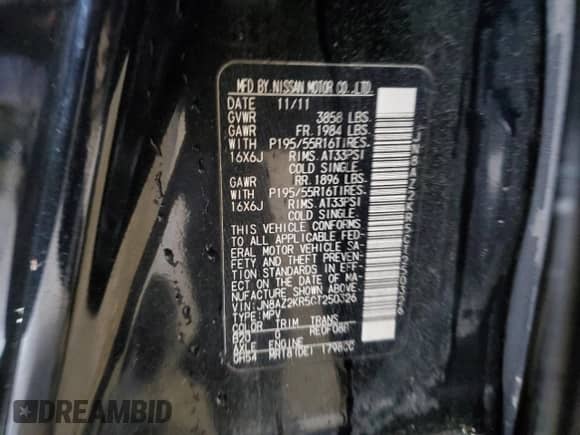 2012 Nissan Cube S с VIN JN8AZ2KR5CT250326, выставлен на аукционе Copart как лот 52796145 с пробегом 171 681 миль миль и Чистый • Clean title. История ставок и продаж доступна на DreamBid. Изображение 12.