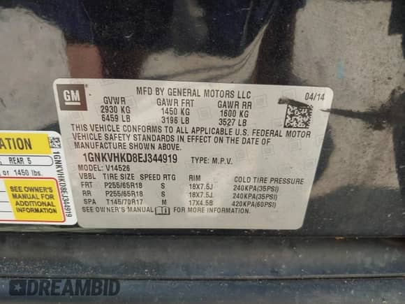 2014 Chevrolet Traverse LT с VIN 1GNKVHKD8EJ344919, выставлен на аукционе IAAI как лот 42912437 с пробегом 102 280 миль миль и . История ставок и продаж доступна на DreamBid. Изображение 9.