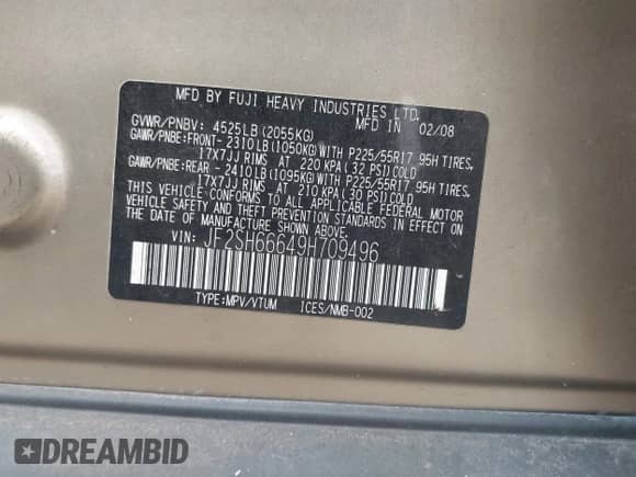 2009 Subaru Forester XT Limited with VIN JF2SH66649H709496, listed as a IAAI auction lot 43405833 with 148,497 mi miles and . Bid and sale history available at DreamBid. Image 9.