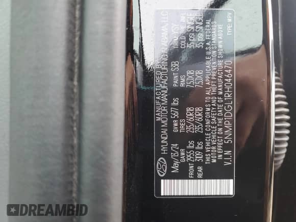 2024 Hyundai Santa Fe SE с VIN 5NMP1DGL1RH046470, выставлен на аукционе Copart как лот 57800225 с пробегом 13 974 миль миль и Чистый • Clean title. История ставок и продаж доступна на DreamBid. Изображение 13.