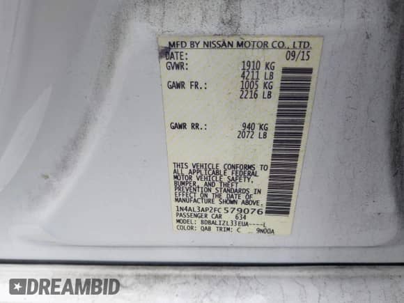 2015 Nissan Altima S z VIN 1N4AL3AP2FC579076, wystawiony jako IAAI lot #43417561 z przebiegiem 162 679 mil mil oraz . Historia ofert i sprzedaży dostępna na DreamBid. Obrazek 9.