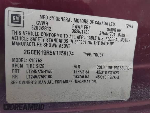 1997 Chevrolet Silverado 1500 with VIN 2GCEK19R5V1158174, listed as a IAAI auction lot 41461174 with 213,141 mi miles and . Bid and sale history available at DreamBid. Image 9.