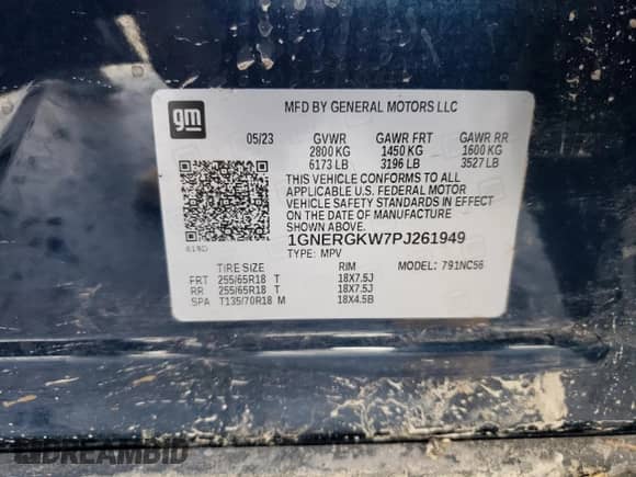 2023 Chevrolet Traverse LT Cloth с VIN 1GNERGKW7PJ261949, выставлен на аукционе Copart как лот 61793315 с пробегом 39 433 миль миль и Списание • Salvage title. История ставок и продаж доступна на DreamBid. Изображение 15.