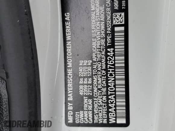 2022 BMW 4 Series 430i xDrive z VIN WBA43AT04NCH76244, wystawiony jako Copart lot #75091774 z przebiegiem 40 668 mil mil oraz Szkoda całkowita • Salvage title. Historia ofert i sprzedaży dostępna na DreamBid. Obrazek 13.