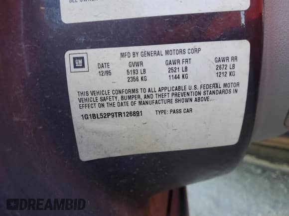 1996 Chevrolet Caprice 1SA Special Value с VIN 1G1BL52P9TR126891, выставлен на аукционе Copart как лот 88148515 с пробегом Не указан миль и Списание • Salvage title. История ставок и продаж доступна на DreamBid. Изображение 12.