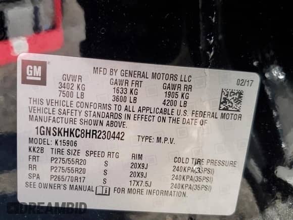 2017 Chevrolet Suburban LT z VIN 1GNSKHKC8HR230442, wystawiony jako Copart lot #81495125 z przebiegiem 83 739 mil mil oraz Szkoda całkowita • Salvage title. Historia ofert i sprzedaży dostępna na DreamBid. Obrazek 13.