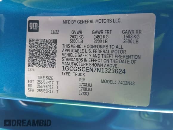 2022 Chevrolet Colorado 2WD LT with VIN 1GCGSCEN7N1323624, listed as a IAAI auction lot 42777533 with 8,917 mi miles and . Bid and sale history available at DreamBid. Image 9.