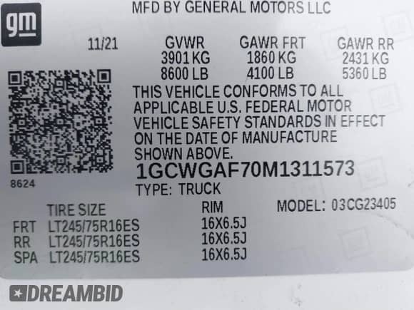 2021 Chevrolet Express Cargo with VIN 1GCWGAF70M1311573, listed as a IAAI auction lot 41619239 with 46,728 mi miles and . Bid and sale history available at DreamBid. Image 9.