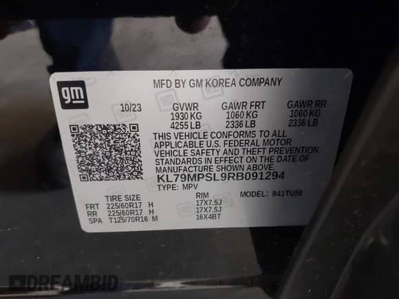 2024 Chevrolet TrailBlazer LT with VIN KL79MPSL9RB091294, listed as a IAAI auction lot 42152414 with 45,425 mi miles and . Bid and sale history available at DreamBid. Image 9.