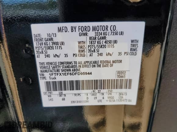 2013 Ford F-150 XL z VIN 1FTFX1EF6DFD95944, wystawiony jako Copart lot #69693665 z przebiegiem 100 075 mil mil oraz Szkoda całkowita • Salvage title. Historia ofert i sprzedaży dostępna na DreamBid. Obrazek 12.