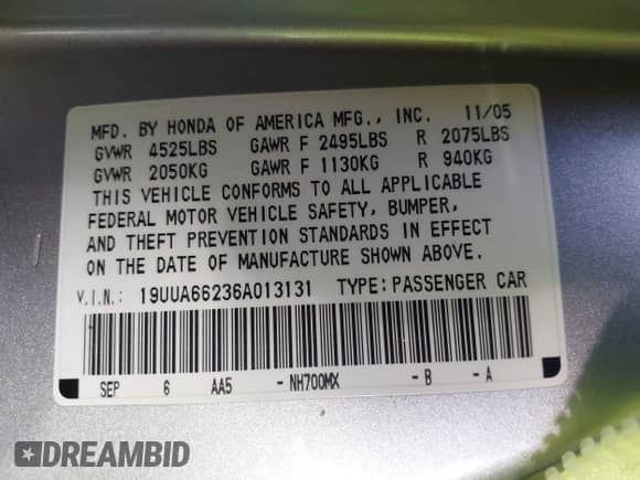 2006 Acura TL с VIN 19UUA66236A013131, выставлен на аукционе IAAI как лот 43006168 с пробегом 248 888 миль миль и . История ставок и продаж доступна на DreamBid. Изображение 9.