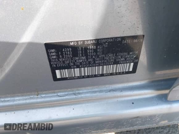 2019 Subaru Impreza Premium с VIN 4S3GKAD68K3622599, выставлен на аукционе IAAI как лот 43154666 с пробегом 38 965 миль миль и . История ставок и продаж доступна на DreamBid. Изображение 9.