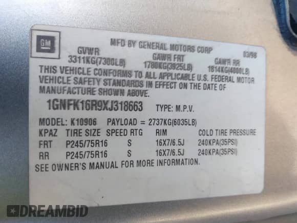 1999 Chevrolet Suburban z VIN 1GNFK16R9XJ318663, wystawiony jako IAAI lot #43358644 z przebiegiem 197 845 mil mil oraz . Historia ofert i sprzedaży dostępna na DreamBid. Obrazek 9.