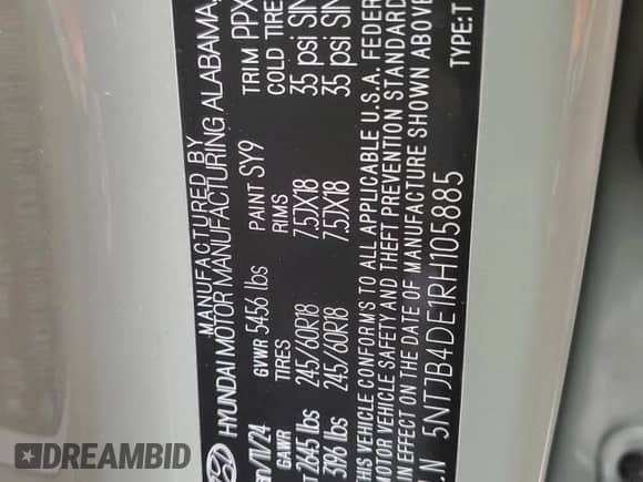 2024 Hyundai Santa Cruz SEL с VIN 5NTJB4DE1RH105885, выставлен на аукционе Copart как лот 76698584 с пробегом 4 020 миль миль и На запчасти • Non repairable. История ставок и продаж доступна на DreamBid. Изображение 13.