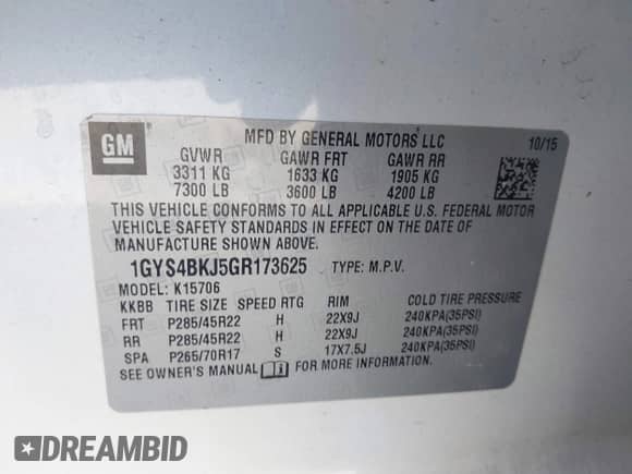 2016 Cadillac Escalade Luxury Collection with VIN 1GYS4BKJ5GR173625, listed as a IAAI auction lot 42004159 with 169,437 mi miles and . Bid and sale history available at DreamBid. Image 9.