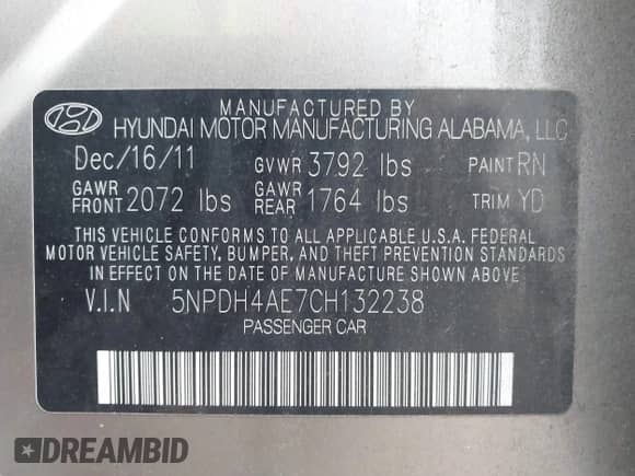 2012 Hyundai Elantra GLS с VIN 5NPDH4AE7CH132238, выставлен на аукционе IAAI как лот 43303483 с пробегом 130 834 миль миль и . История ставок и продаж доступна на DreamBid. Изображение 9.