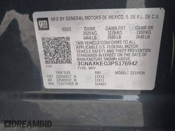 2023 Chevrolet Equinox LT with VIN 3GNAXKEG3PS176942, listed as a IAAI auction lot 43045968 with 111,365 mi miles and . Bid and sale history available at DreamBid. Image 9.