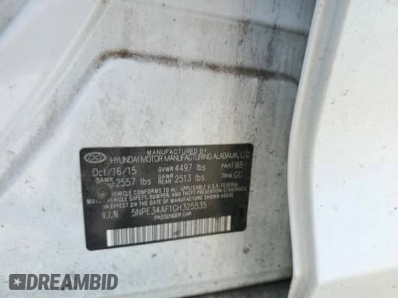 2016 Hyundai Sonata Limited с VIN 5NPE34AF1GH325535, выставлен на аукционе Copart как лот 69049345 с пробегом 177 111 миль миль и Списание • Salvage title. История ставок и продаж доступна на DreamBid. Изображение 12.