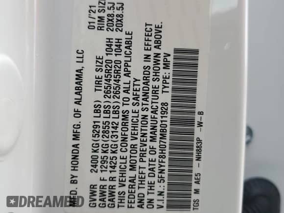 2021 Honda Passport Elite с VIN 5FNYF8H07MB011928, выставлен на аукционе Copart как лот 63740165 с пробегом 66 340 миль миль и Списание • Salvage title. История ставок и продаж доступна на DreamBid. Изображение 13.