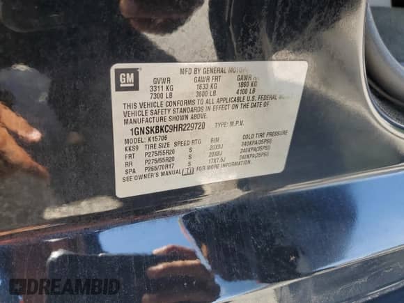 2017 Chevrolet Tahoe LT z VIN 1GNSKBKC9HR229720, wystawiony jako Copart lot #67423585 z przebiegiem 115 540 mil mil oraz Szkoda całkowita • Salvage title. Historia ofert i sprzedaży dostępna na DreamBid. Obrazek 13.