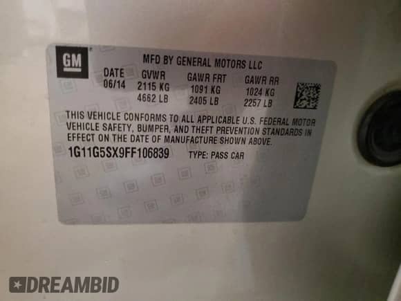 2015 Chevrolet Malibu LTZ с VIN 1G11G5SX9FF106839, выставлен на аукционе Copart как лот 68098375 с пробегом Не указан миль и Чистый • Clean title. История ставок и продаж доступна на DreamBid. Изображение 13.