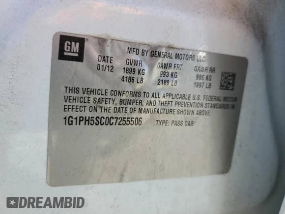 2012 Chevrolet Cruze LTZ with VIN 1G1PH5SC0C7255506, listed as a Copart auction lot 80219845 with 212,067 mi miles and Clean title. Bid and sale history available at DreamBid. Image 12.