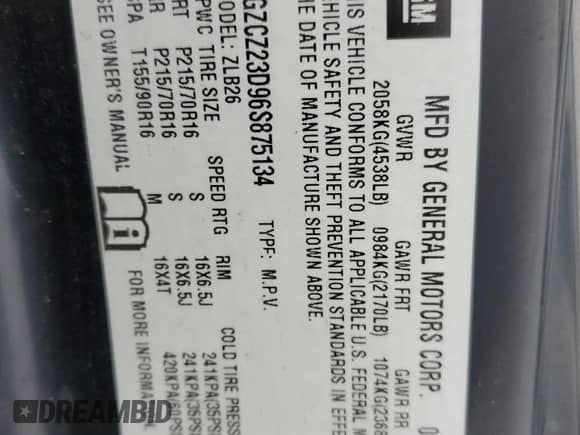 2006 Saturn VUE with VIN 5GZCZ23D96S875134, listed as a Copart auction lot 89344725 with 137,649 mi miles and Clean title. Bid and sale history available at DreamBid. Image 13.