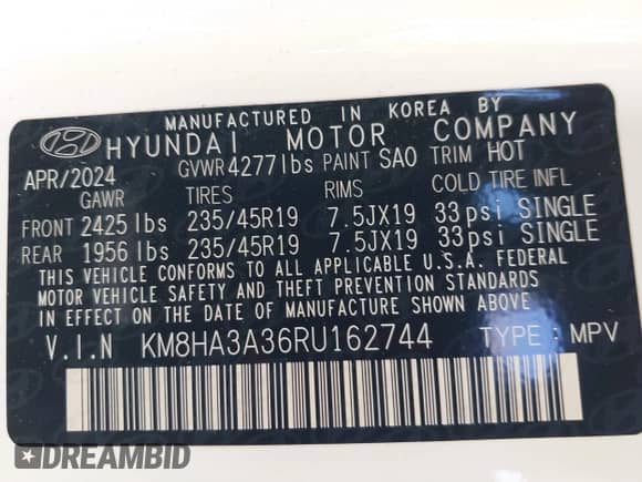 2024 Hyundai Kona N Line z VIN KM8HA3A36RU162744, wystawiony jako IAAI lot #41794211 z przebiegiem 3 057 mil mil oraz . Historia ofert i sprzedaży dostępna na DreamBid. Obrazek 9.