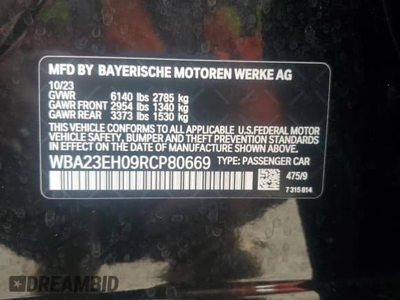 2024 BMW 7 Series 740i z VIN WBA23EH09RCP80669, wystawiony jako Copart lot #80963595 z przebiegiem 23 335 mil mil oraz Szkoda całkowita • Salvage title. Historia ofert i sprzedaży dostępna na DreamBid. Obrazek 12.