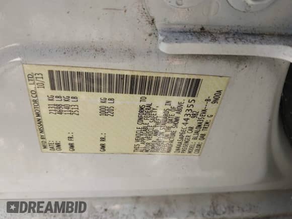 2014 Nissan Maxima S z VIN 1N4AA5AP6EC443355, wystawiony jako IAAI lot #42940773 z przebiegiem 127 130 mil mil oraz . Historia ofert i sprzedaży dostępna na DreamBid. Obrazek 9.