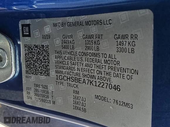 2019 Chevrolet Colorado 2WD Work Truck with VIN 1GCHSBEA7K1227046, listed as a Copart auction lot 72022535 with 66,563 mi miles and Clean title. Bid and sale history available at DreamBid. Image 11.