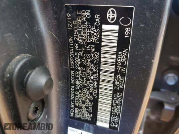 2020 Toyota Prius LE with VIN JTDL9RFU3L3017282, listed as a Copart auction lot 69615185 with 100,570 mi miles and Salvage title. Bid and sale history available at DreamBid. Image 12.