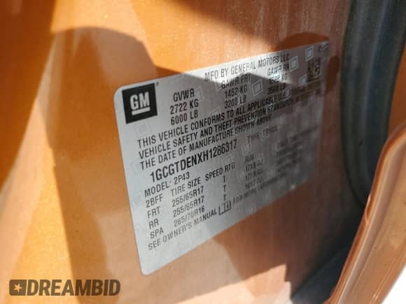 2017 Chevrolet Colorado 4WD Z71 с VIN 1GCGTDENXH1286317, выставлен на аукционе Copart как лот 81151695 с пробегом 107 889 миль миль и Списание • Salvage title. История ставок и продаж доступна на DreamBid. Изображение 12.