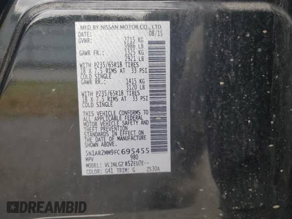 2015 Nissan Pathfinder SL с VIN 5N1AR2MM9FC695455, выставлен на аукционе Copart как лот 71091585 с пробегом 94 547 миль миль и Чистый • Clean title. История ставок и продаж доступна на DreamBid. Изображение 14.