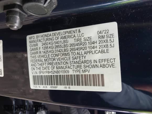 2022 Honda Passport EX-L with VIN 5FNYF8H52NB010909, listed as a IAAI auction lot 42439973 with 24,696 mi miles and . Bid and sale history available at DreamBid. Image 9.