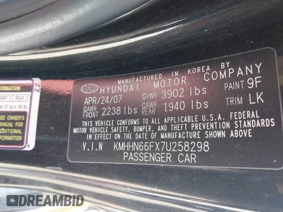 2007 Hyundai Tiburon GT с VIN KMHHN66FX7U258298, выставлен на аукционе IAAI как лот 41619641 с пробегом 146 587 миль миль и . История ставок и продаж доступна на DreamBid. Изображение 9.