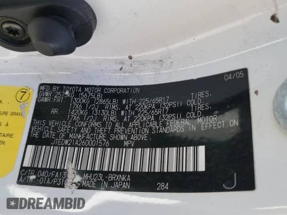 2006 Toyota Highlander Limited z VIN JTEDW21A260001576, wystawiony jako Copart lot #82286935 z przebiegiem 300 041 mil mil oraz Szkoda całkowita • Salvage title. Historia ofert i sprzedaży dostępna na DreamBid. Obrazek 13.