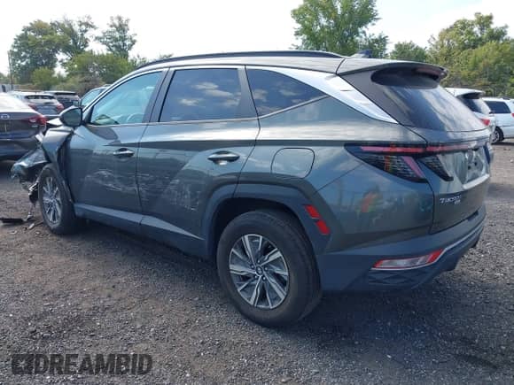 2022 Hyundai Tucson Blue with VIN KM8JBCA19NU020489, listed as a IAAI auction lot 43134009 with 45,333 mi miles and . Bid and sale history available at DreamBid. Image 3.