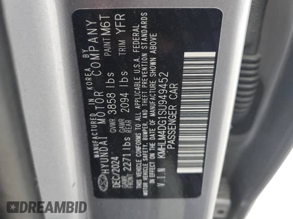 2025 Hyundai Elantra SEL Sport z VIN KMHLM4DG1SU949452, wystawiony jako Copart lot #68045755 z przebiegiem 9 508 mil mil oraz Szkoda całkowita • Salvage title. Historia ofert i sprzedaży dostępna na DreamBid. Obrazek 13.