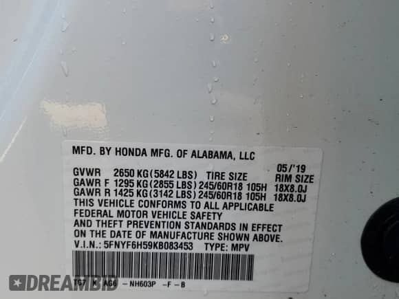 2019 Honda Pilot EX-L с VIN 5FNYF6H59KB083453, выставлен на аукционе Copart как лот 71527195 с пробегом 38 512 миль миль и Списание • Salvage title. История ставок и продаж доступна на DreamBid. Изображение 12.