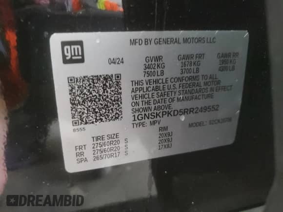 2024 Chevrolet Tahoe Z71 with VIN 1GNSKPKD5RR249552, listed as a Copart auction lot 67308645 with 16,728 mi miles and Salvage title. Bid and sale history available at DreamBid. Image 14.