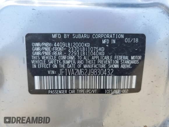 2018 Subaru WRX STI with VIN JF1VA2M62J9830432, listed as a Copart auction lot 69445375 with 60,874 mi miles and Salvage title. Bid and sale history available at DreamBid. Image 13.