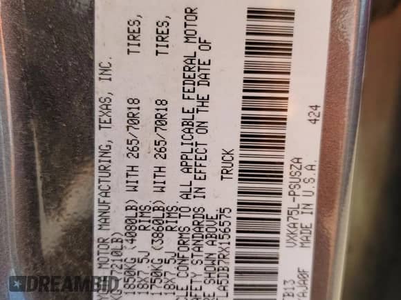 2024 Toyota Tundra SR5 with VIN 5TFLA5DB7RX156575, listed as a Copart auction lot 80781075 with 89,309 mi miles and Salvage title. Bid and sale history available at DreamBid. Image 12.