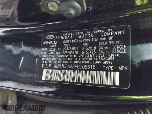 2015 Hyundai Tucson Limited с VIN KM8JU3AG8FU106618, выставлен на аукционе IAAI как лот 42230124 с пробегом Не указан миль и . История ставок и продаж доступна на DreamBid. Изображение 9.