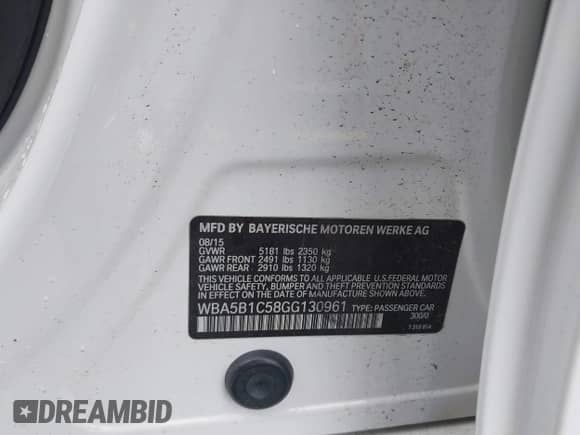 2016 BMW 5 Series 535i с VIN WBA5B1C58GG130961, выставлен на аукционе IAAI как лот 43240811 с пробегом 82 890 миль миль и . История ставок и продаж доступна на DreamBid. Изображение 9.