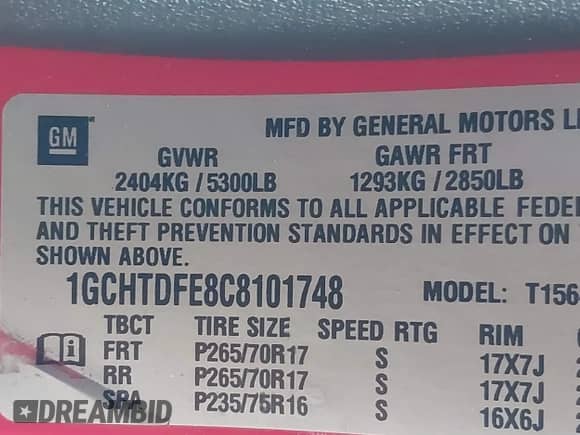 2012 Chevrolet Colorado 2LT with VIN 1GCHTDFE8C8101748, listed as a IAAI auction lot 40664818 with Not provided miles and . Bid and sale history available at DreamBid. Image 9.