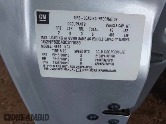 2003 Pontiac Grand Am SE1 с VIN 1G2NF52E43C311089, выставлен на аукционе IAAI как лот 42745408 с пробегом 93 072 миль миль и . История ставок и продаж доступна на DreamBid. Изображение 9.