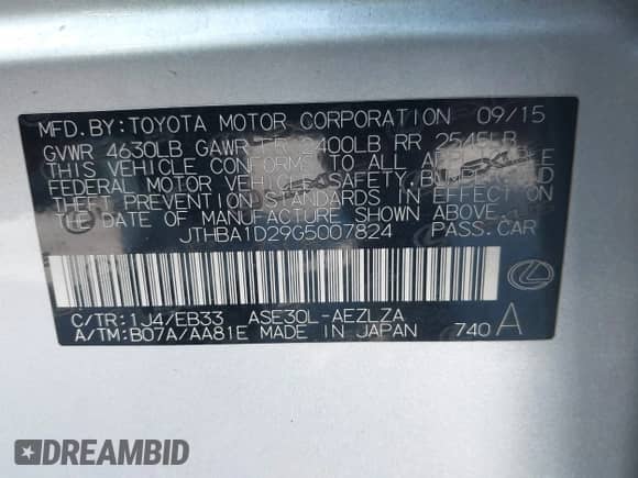 2016 Lexus IS 200t с VIN JTHBA1D29G5007824, выставлен на аукционе IAAI как лот 43383995 с пробегом Не указан миль и . История ставок и продаж доступна на DreamBid. Изображение 9.