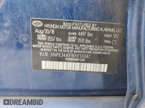 2019 Hyundai Sonata SEL с VIN 5NPE34AF1KH733347, выставлен на аукционе Copart как лот 85313475 с пробегом 91 213 миль миль и На запчасти • Non repairable. История ставок и продаж доступна на DreamBid. Изображение 12.