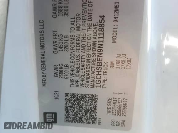 2022 Chevrolet Colorado 2WD Work Truck with VIN 1GCHSBEN9N1118854, listed as a Copart auction lot 42797635 with 68,995 mi miles and Salvage title. Bid and sale history available at DreamBid. Image 14.